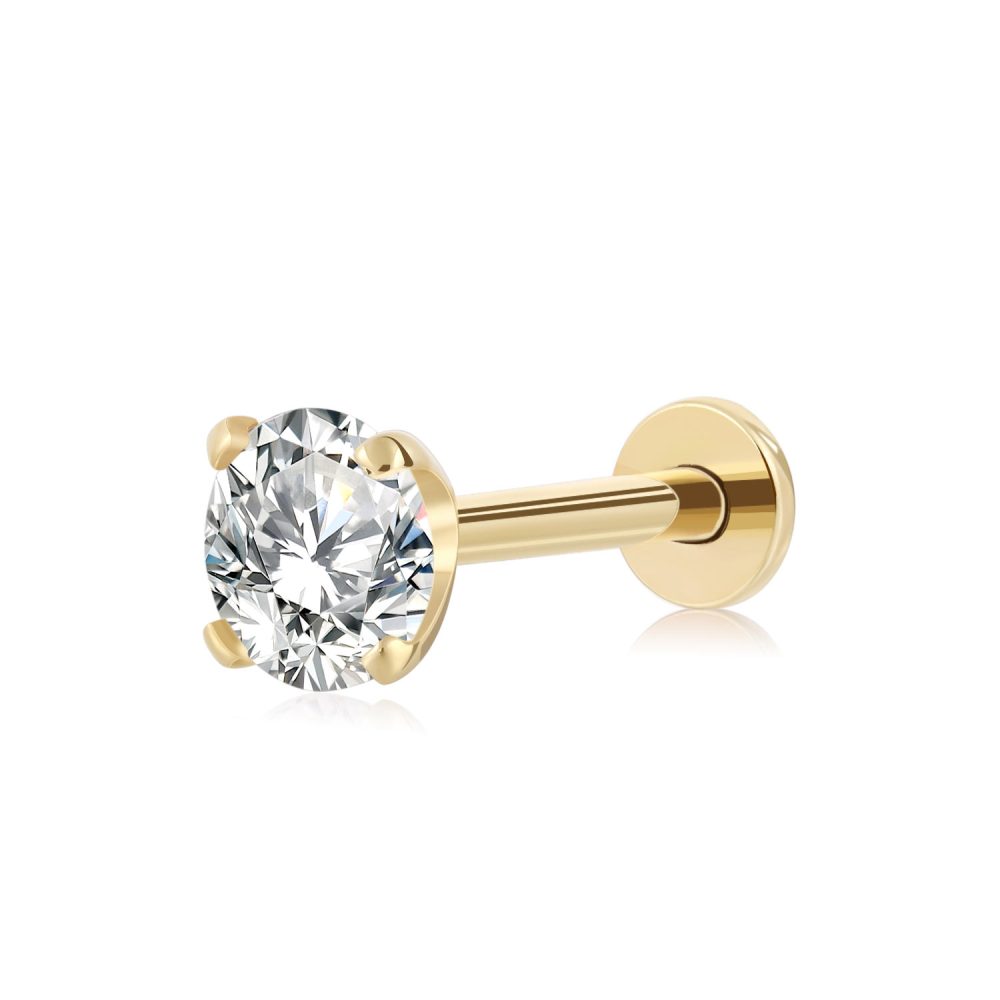 3mm Diamond Low-Set Prong 14k Gold Flat Back Stud