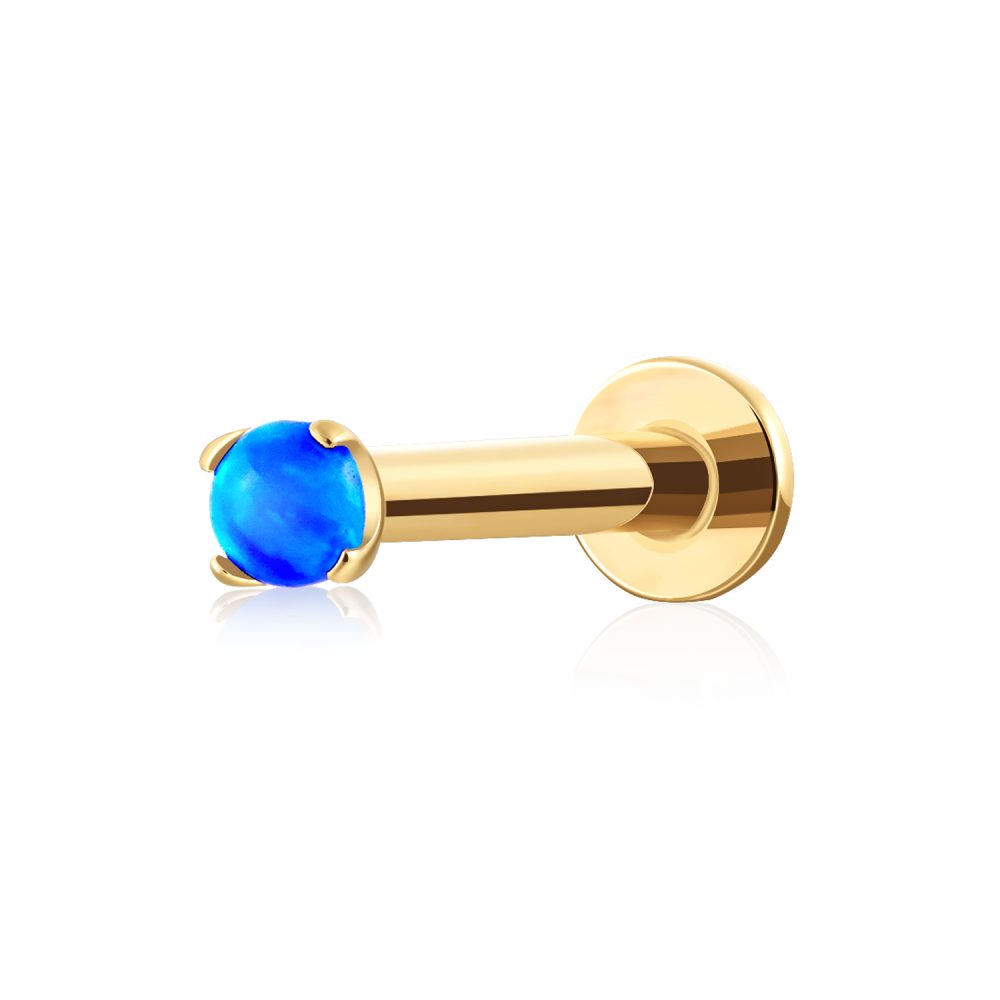 14K Blue Opal Cabochon Flat Back Studs