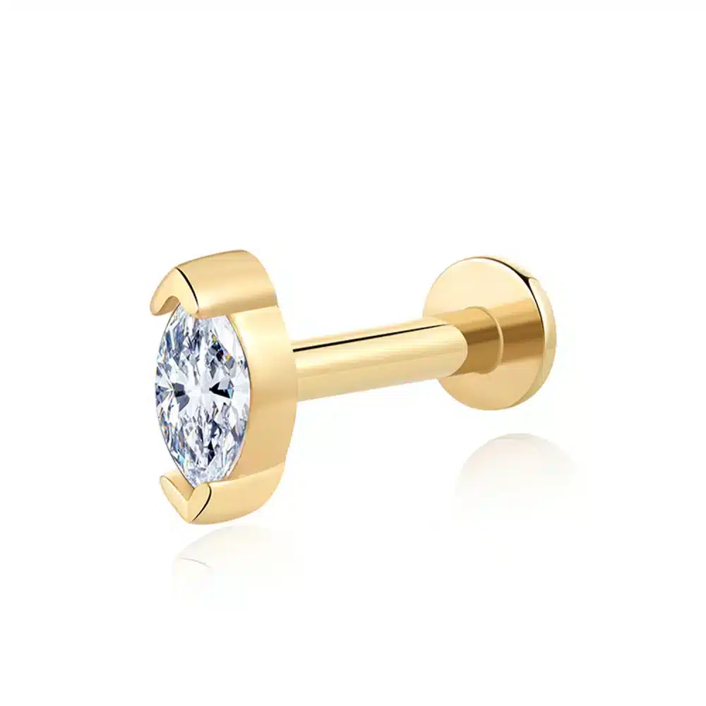 14k Gold CZ Flat Back Threadless Earring Labret stud