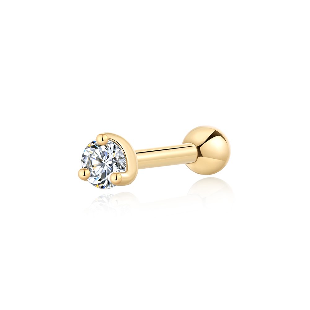 14k Gold CZ Internally Threaded Cartilage Earring