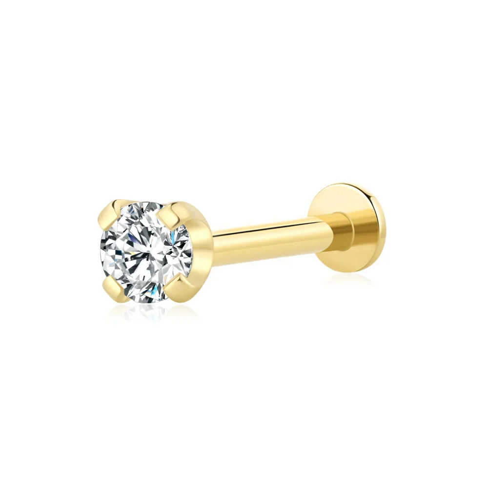 18K Solid Gold Natural Diamond Threaded Ends Labret