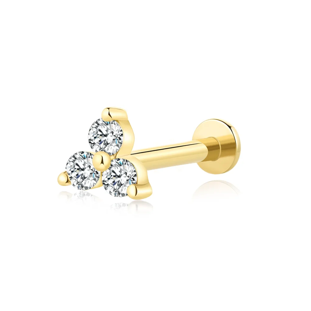 18K Gold Natural Diamond Threadless Flat Back Stud