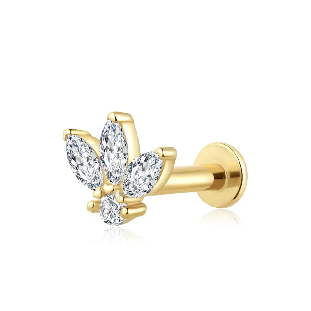 14K Gold CZ Marquise Cluster Internally Threaded Labret Stud