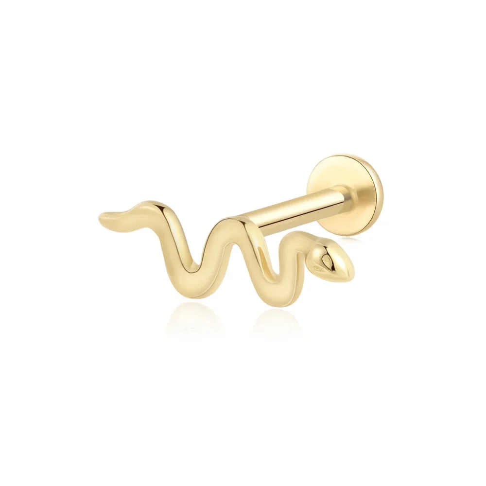 14K Gold Snake Shape Threadless Tops Labret Studs