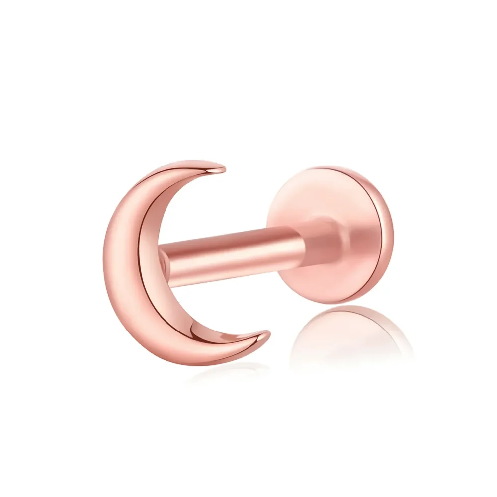 14K Gold Moon Shape Threadless Top Labret Studs