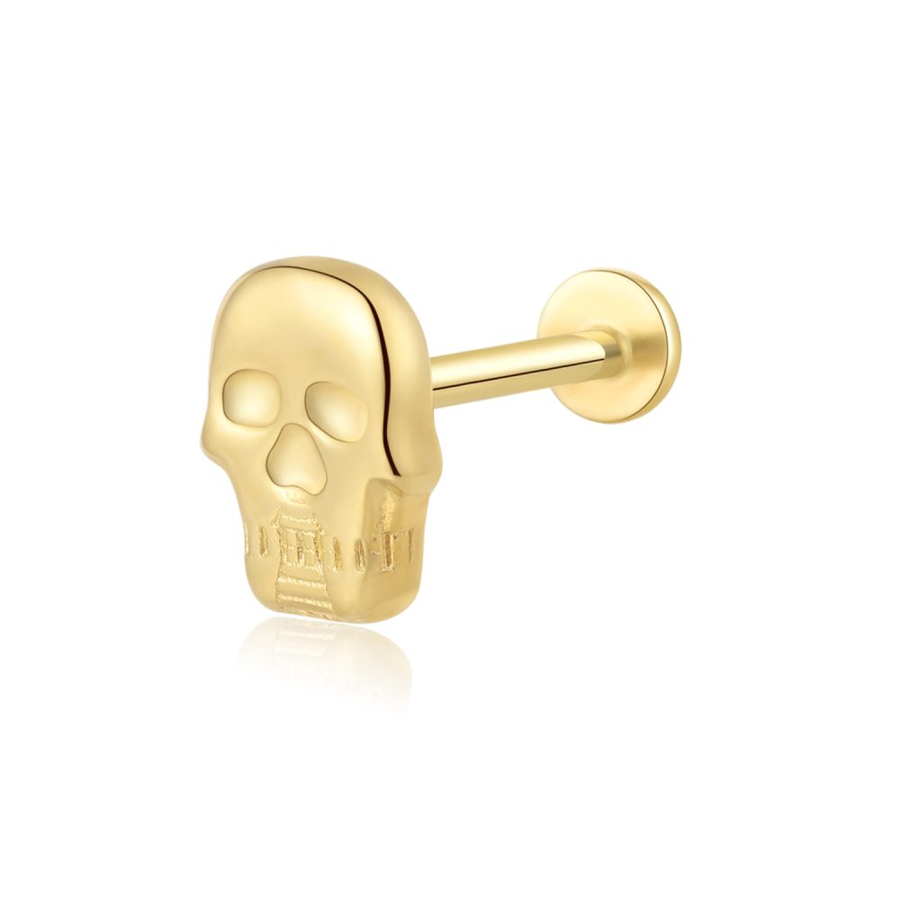 14K Gold Skull Shape Threadless Tops Labret Studs