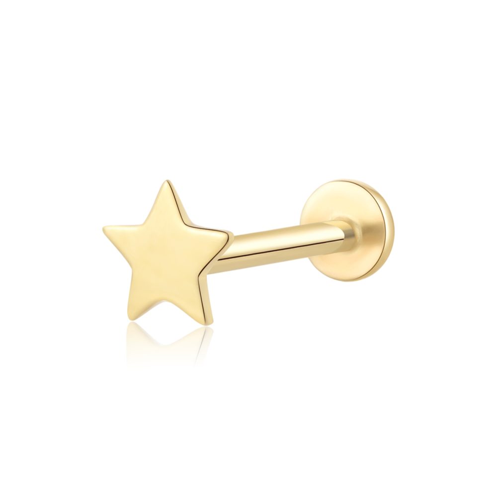 14K Gold Star Shape Threadless Tops Labret Studs