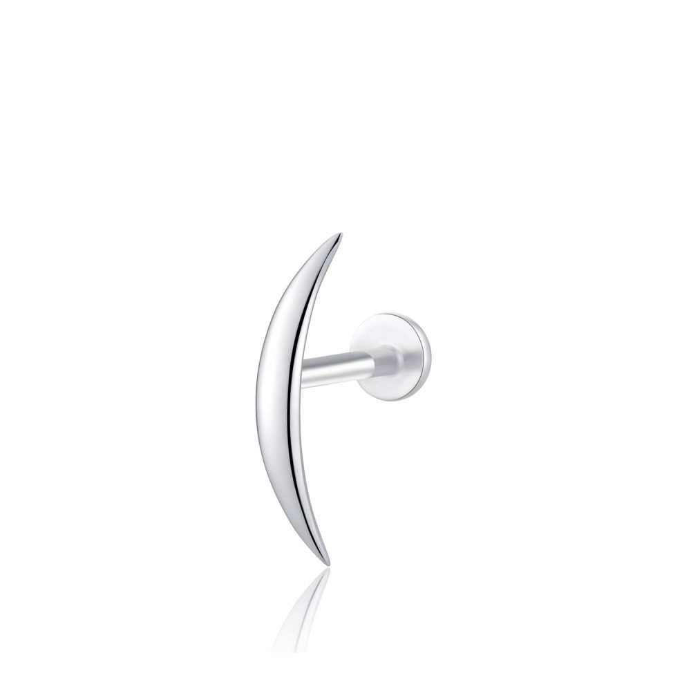 14K White Gold Moon Shape Body Jewelry Threadless Studs