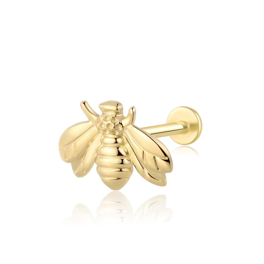 14K Gold Bee Shape Internally Threaded Tops Labret Studs