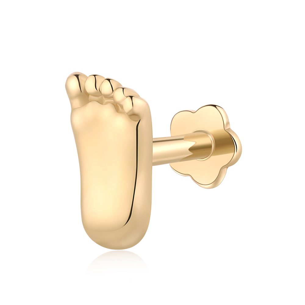 14K Yellow Gold Foot Shape Internally Threaded Labret Studs