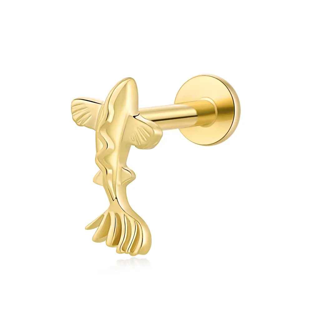 14K Gold Goldfish Shape Internally Threaded Labret Studs