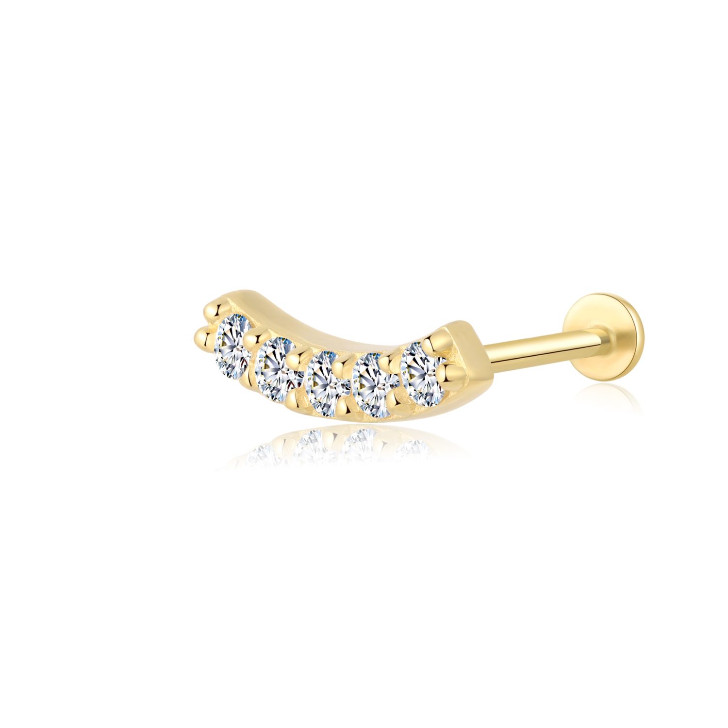 14K Gold CZ Arc Shape Internally Threaded Labret Studs