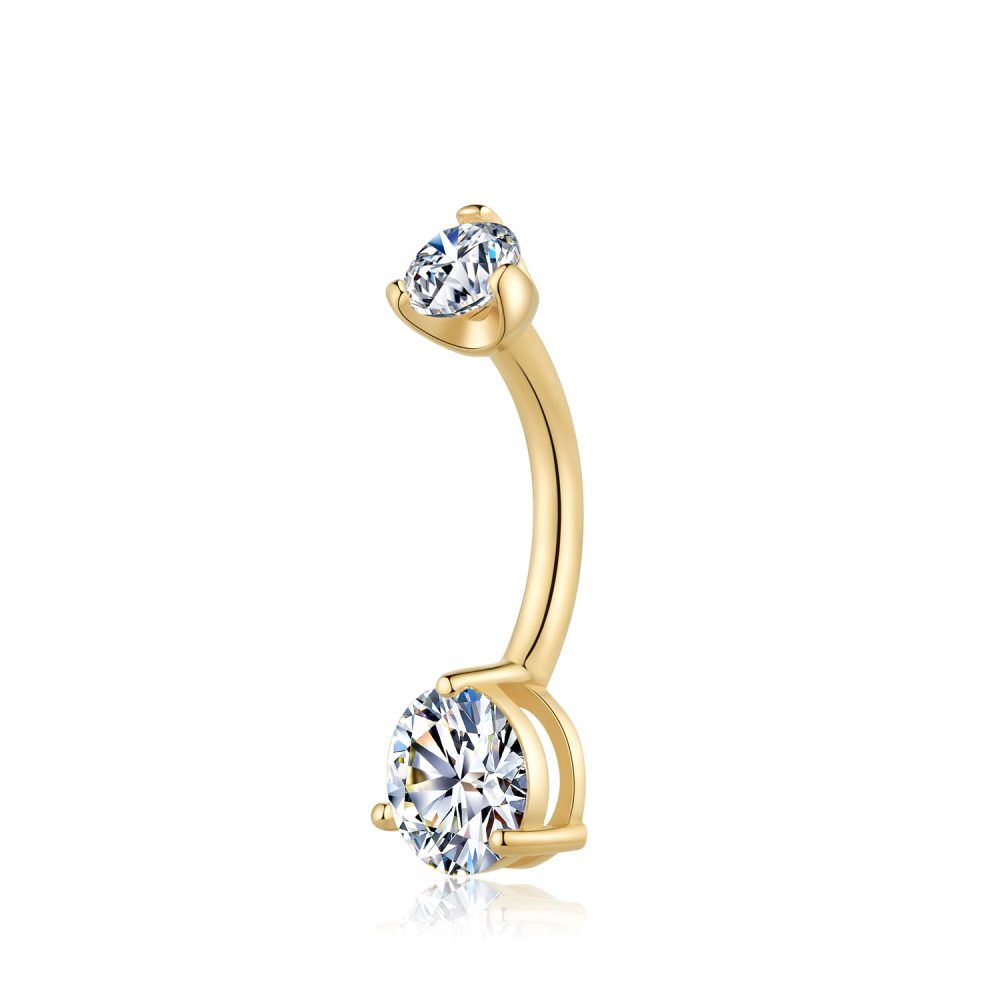 14K Gold CZ Internally Threaded Belly Button Ring