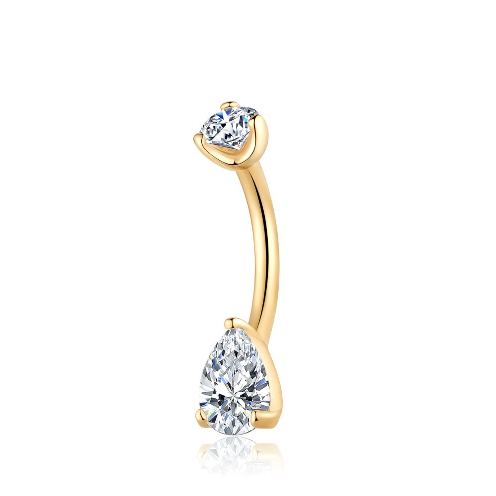 14K Gold CZ Internally Threaded Belly Ring