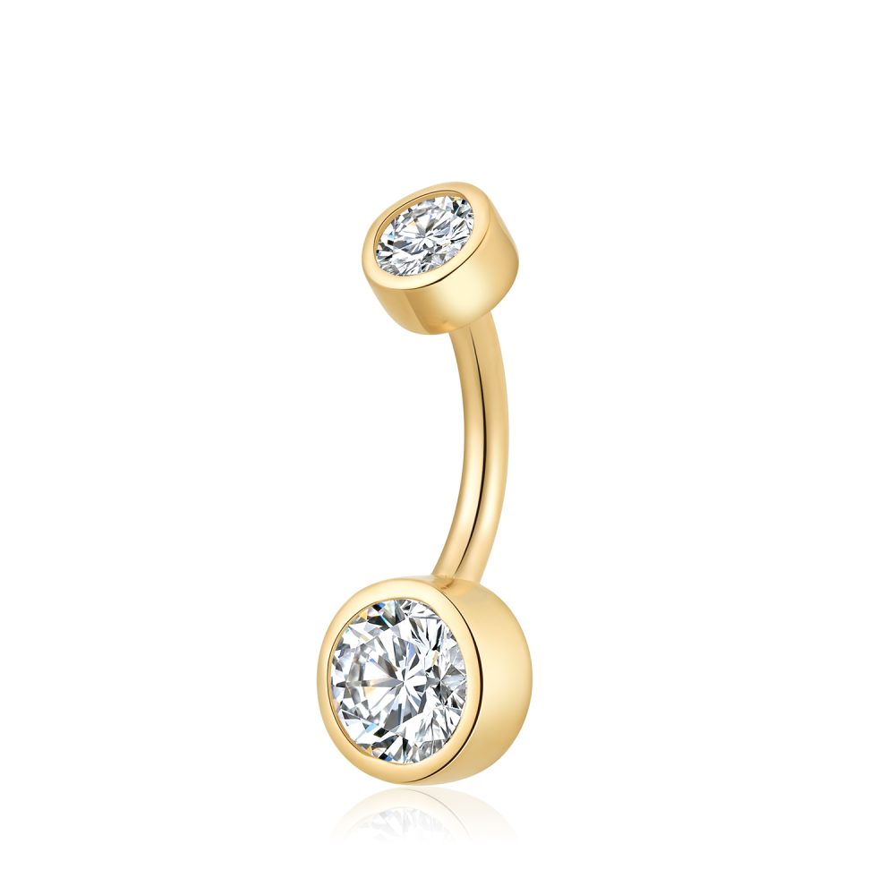 14K Gold CZ Internally Threaded Body Piercing Navel Ring