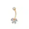 14K Solid Gold CZ Butterfly Body Jewelry Navel Ring
