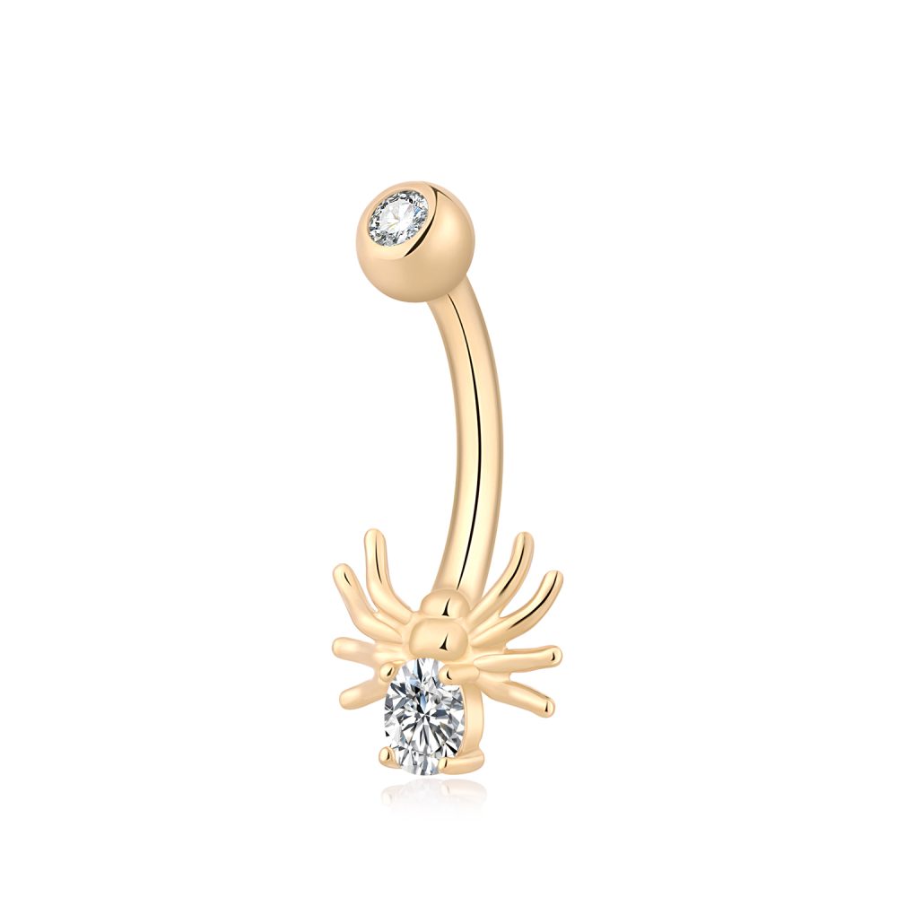 14K Gold CZ Spider Body Jewelry Belly Ring