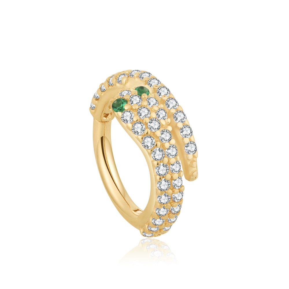 14K Gold CZ Snake Shape Clicker Ring Body Jewelry