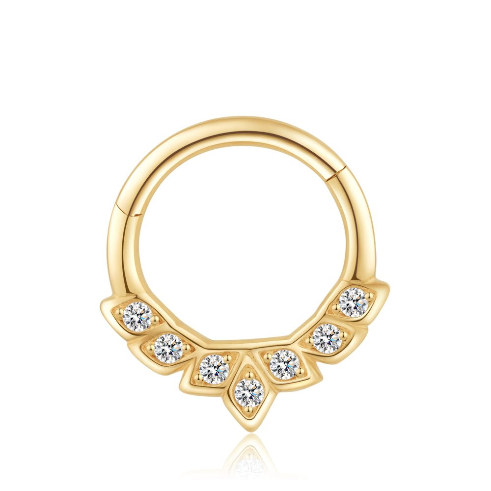 14K Gold White CZ Clicker Ring Piercing Jewelry