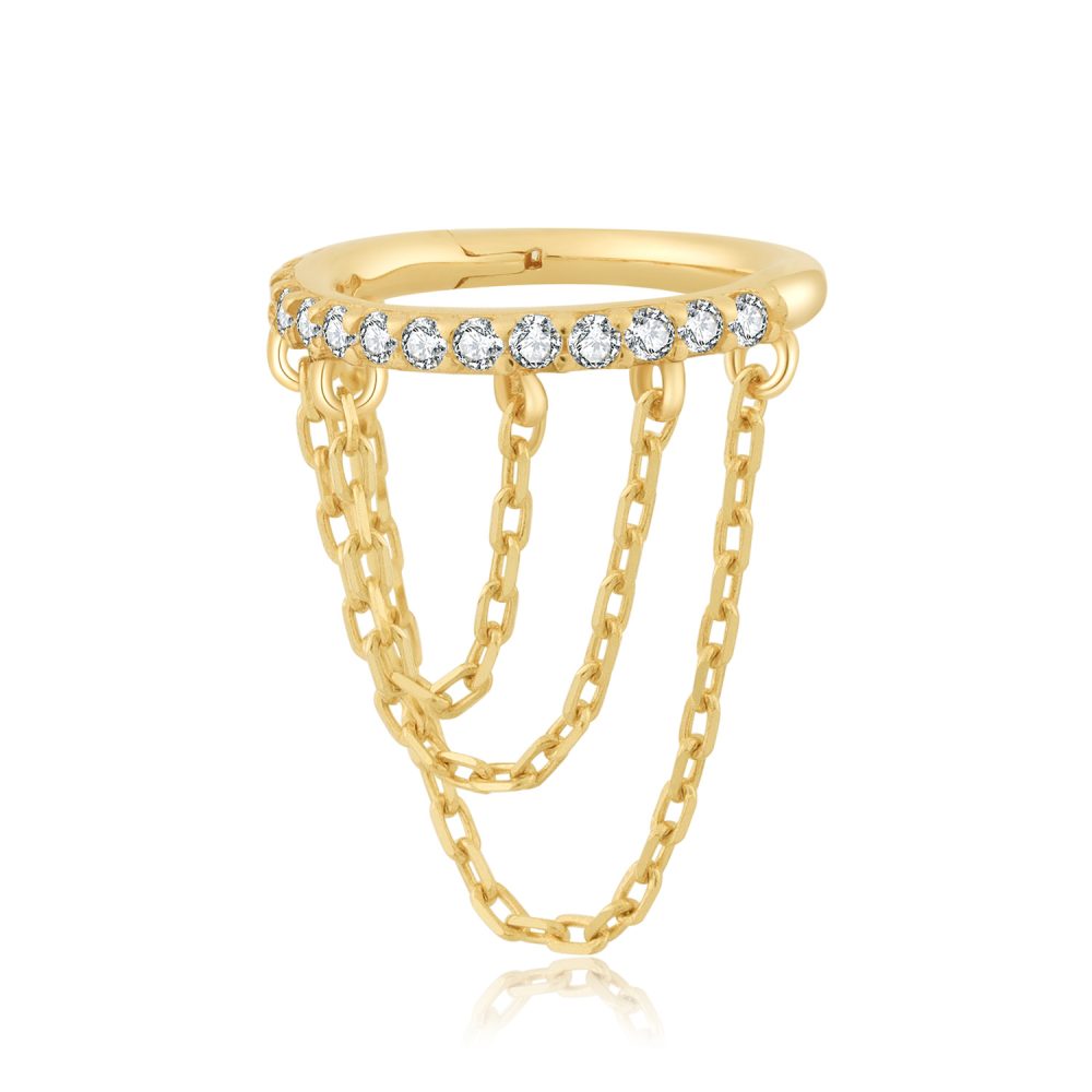 14K Gold CZ Cascading Chains Hoop Hinged Segment Ring