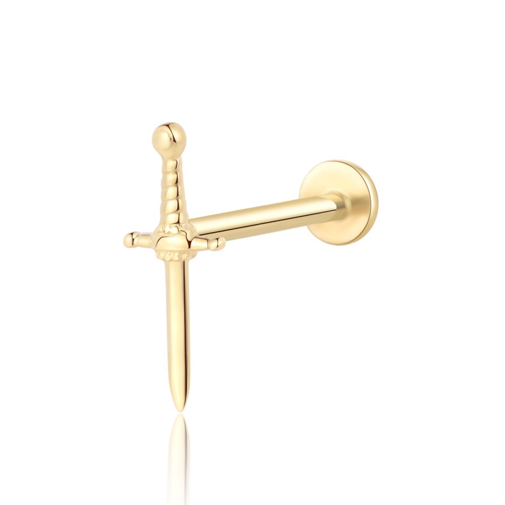 14K Gold Sword Shape Threadless Tops Labret Studs