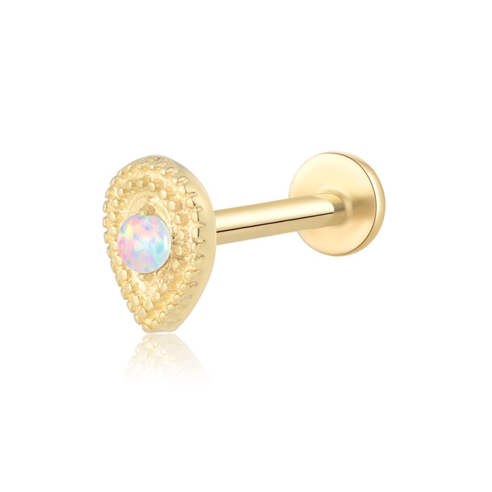 14K Gold Opal Drop Shape Internally Threadless Tops Labret Studs