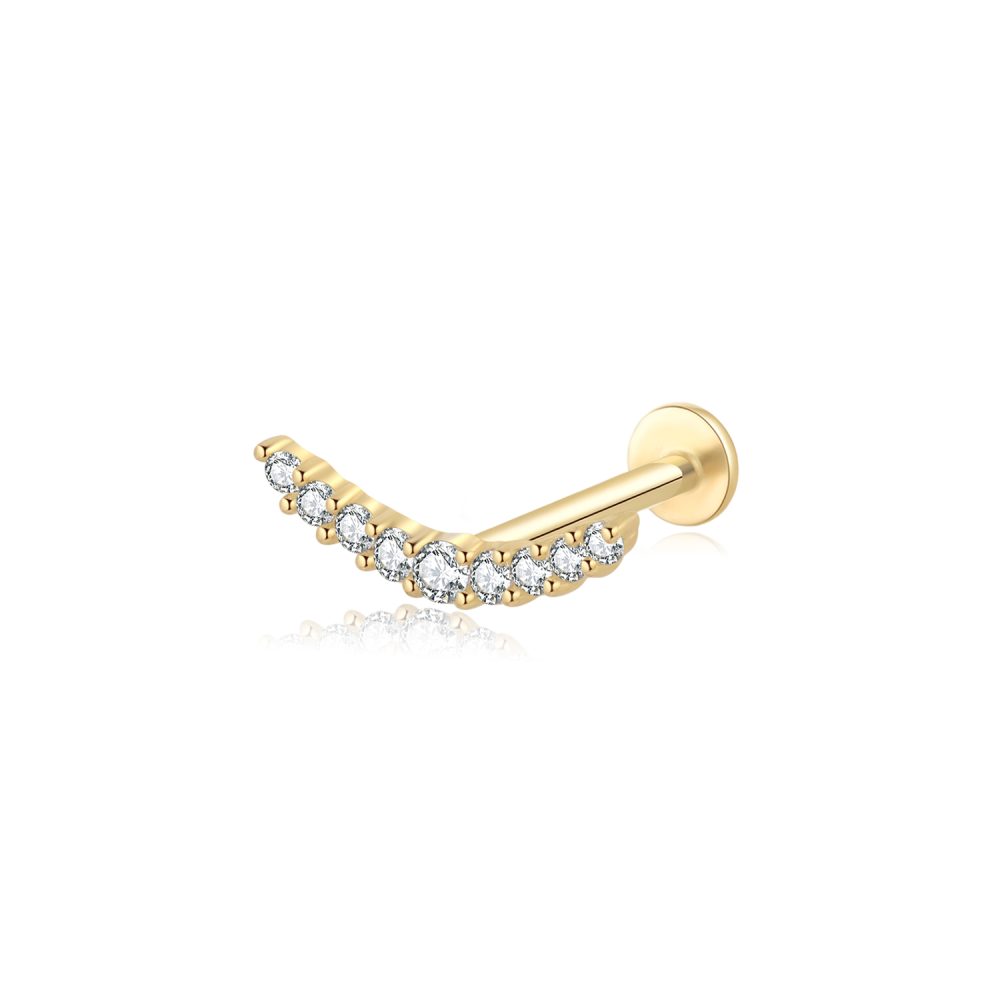 14K Gold Curve Shape Threadless Tops Labret Studs