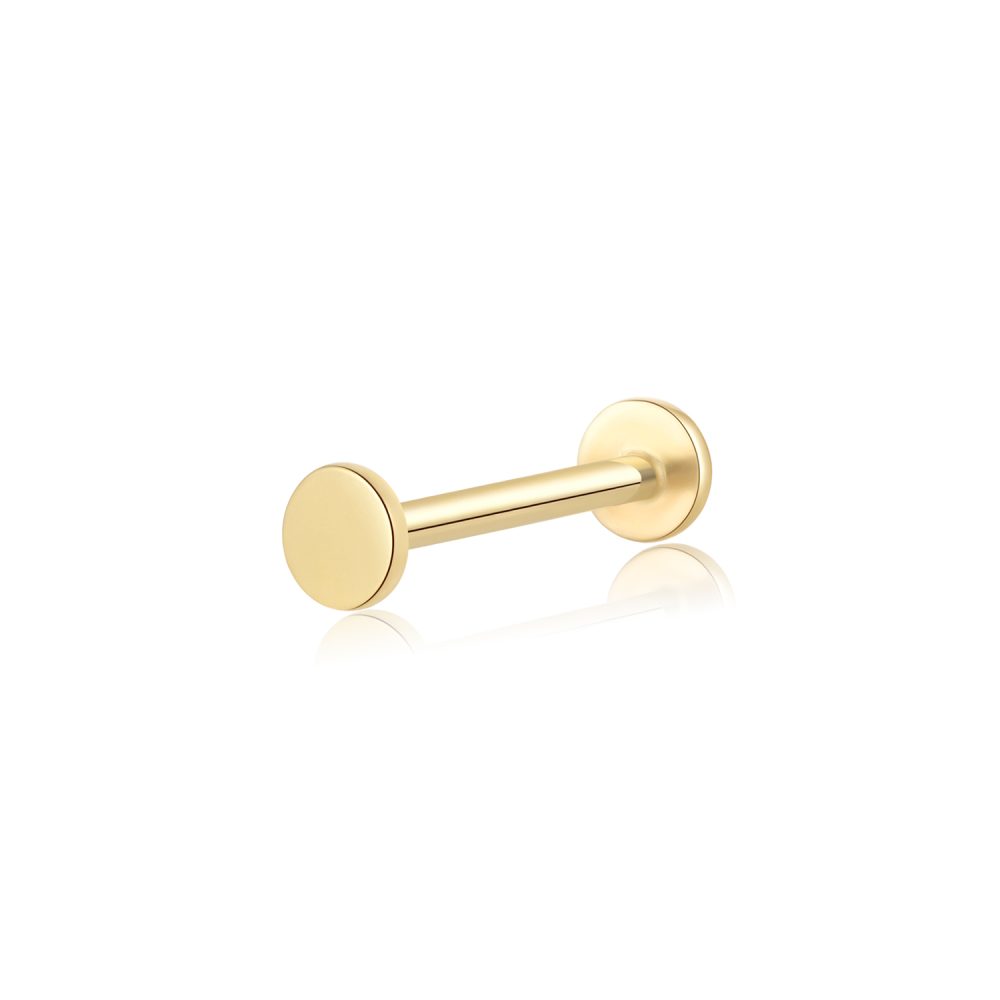 14K Gold Flat Round Threadless Tops Labret Studs