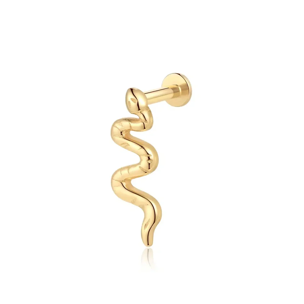 14K Solid Gold Serpentine Shape Internally Threaded Labret Stud