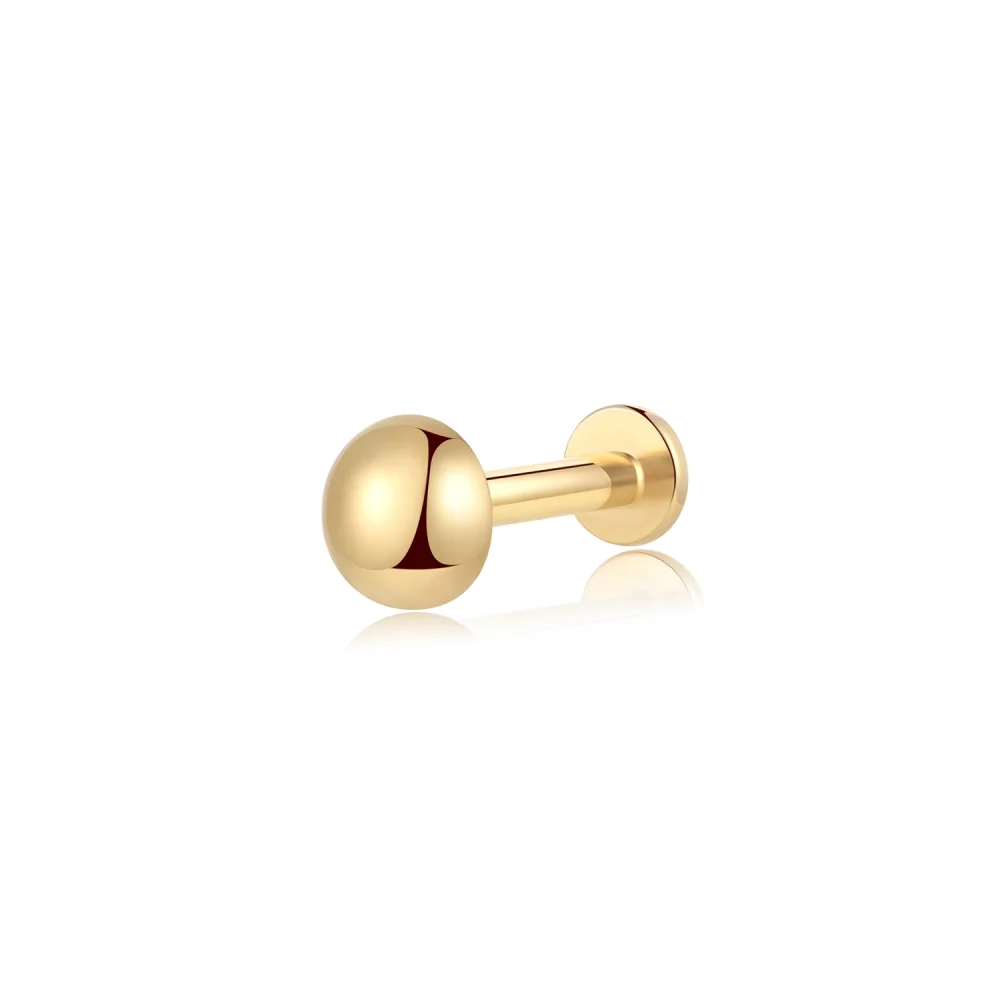 14K Solid Gold Simple Round Style Internally Threaded Labret Stud