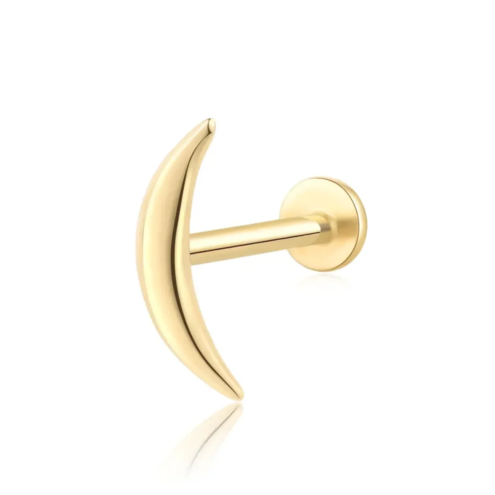 14K Gold Crescent Moon Shape Internally Threaded Labret Studs