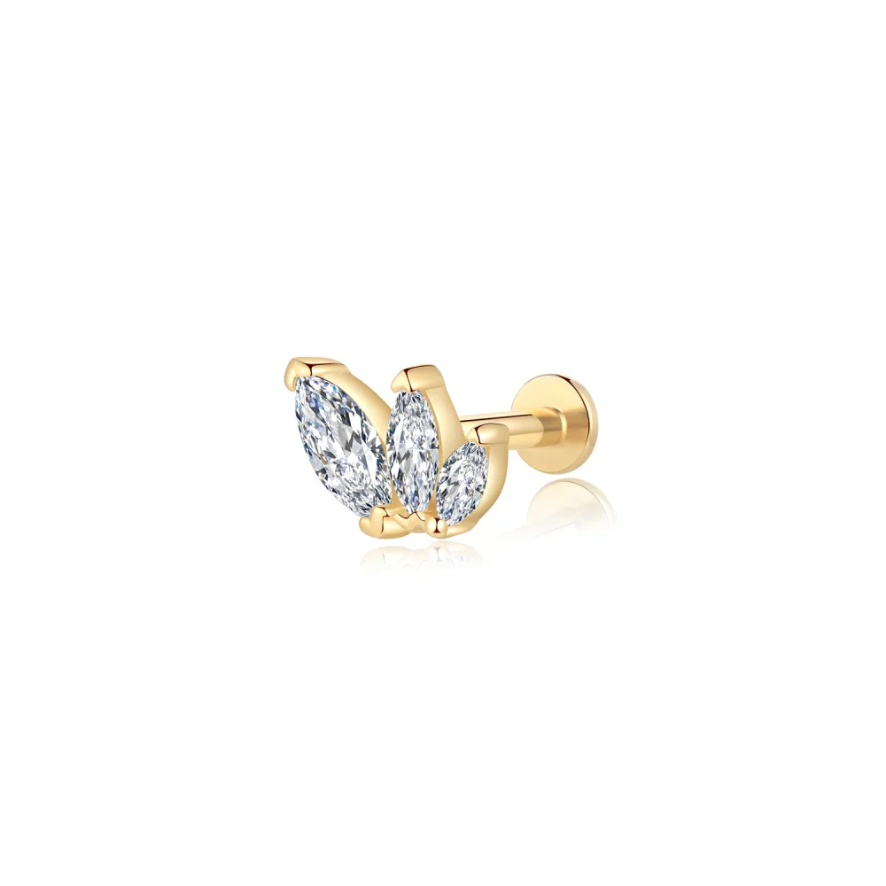 14K Solid Gold Three Sizes CZ Internally Threaded Labret Stud