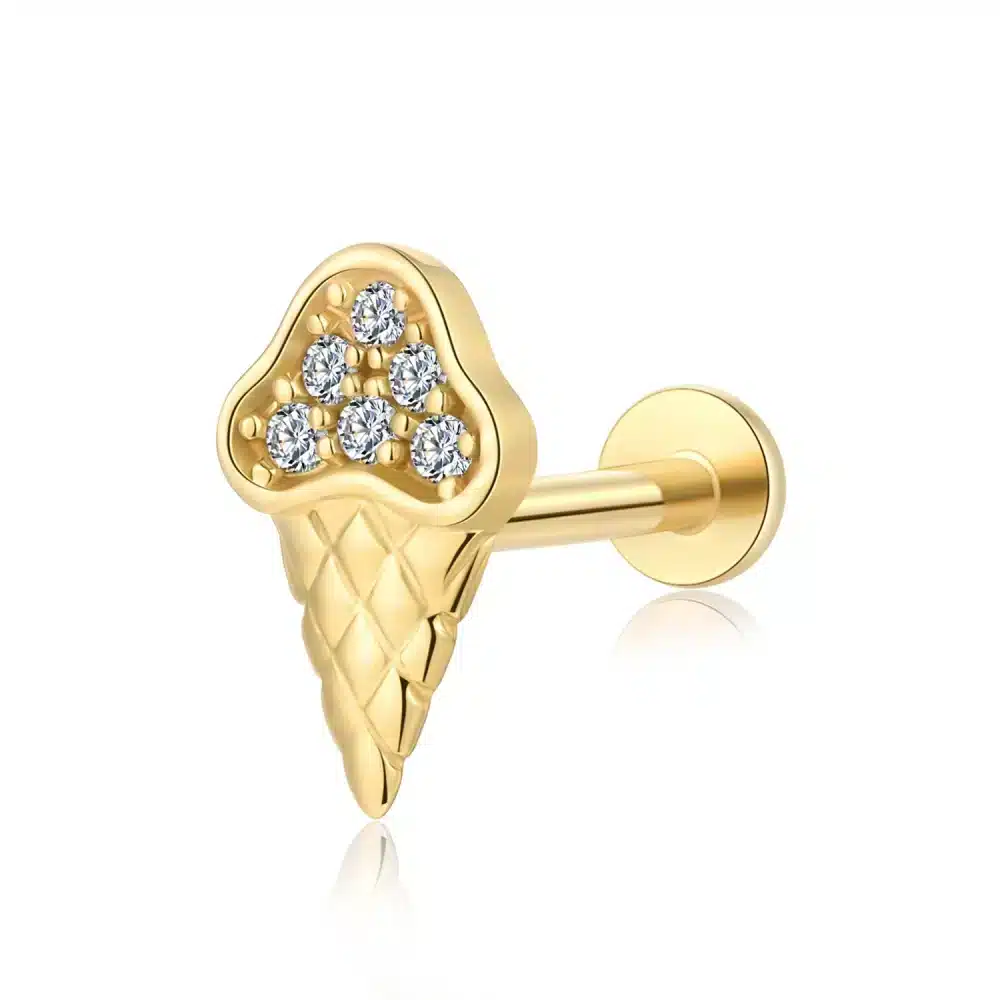 14K Solid Gold Piercing Jewelry with Cubic Zirconia