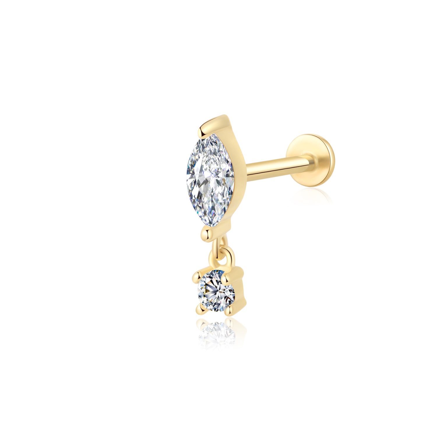 14K Gold CZ Pendant Style Internally ThreadedTops Labret Studs