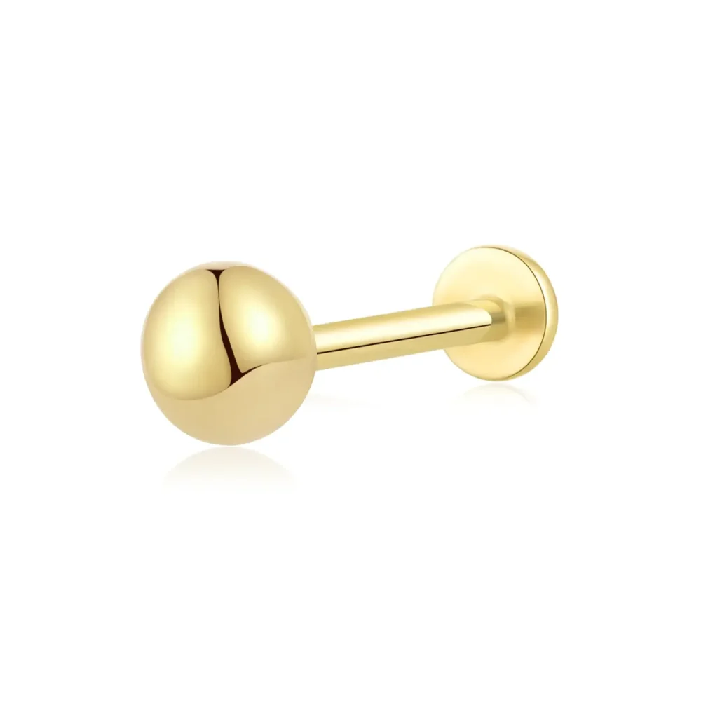 14K Gold Spherical Shape Internally Threaded Tops Labret Studs