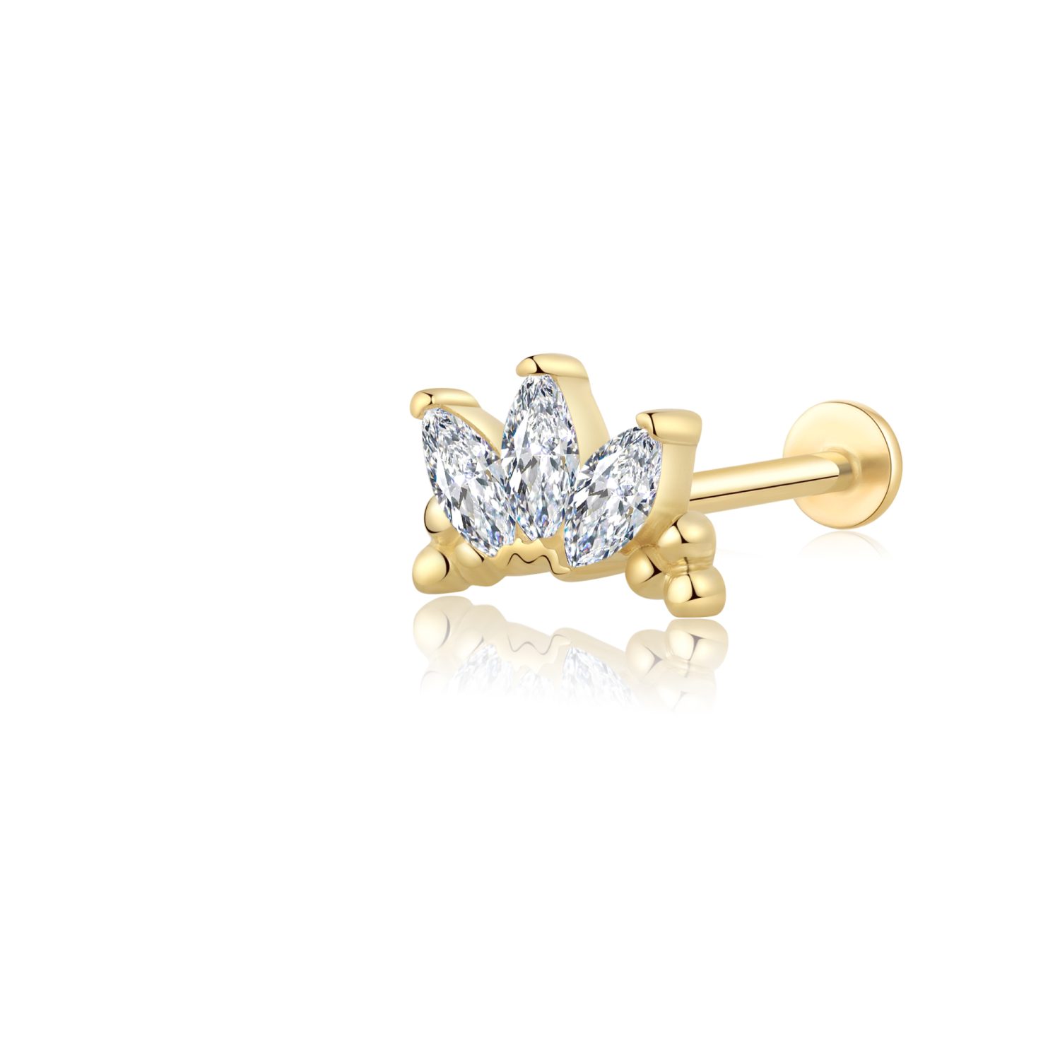 14K Gold CZ Crown Shape Internally Threaded Labret Studs