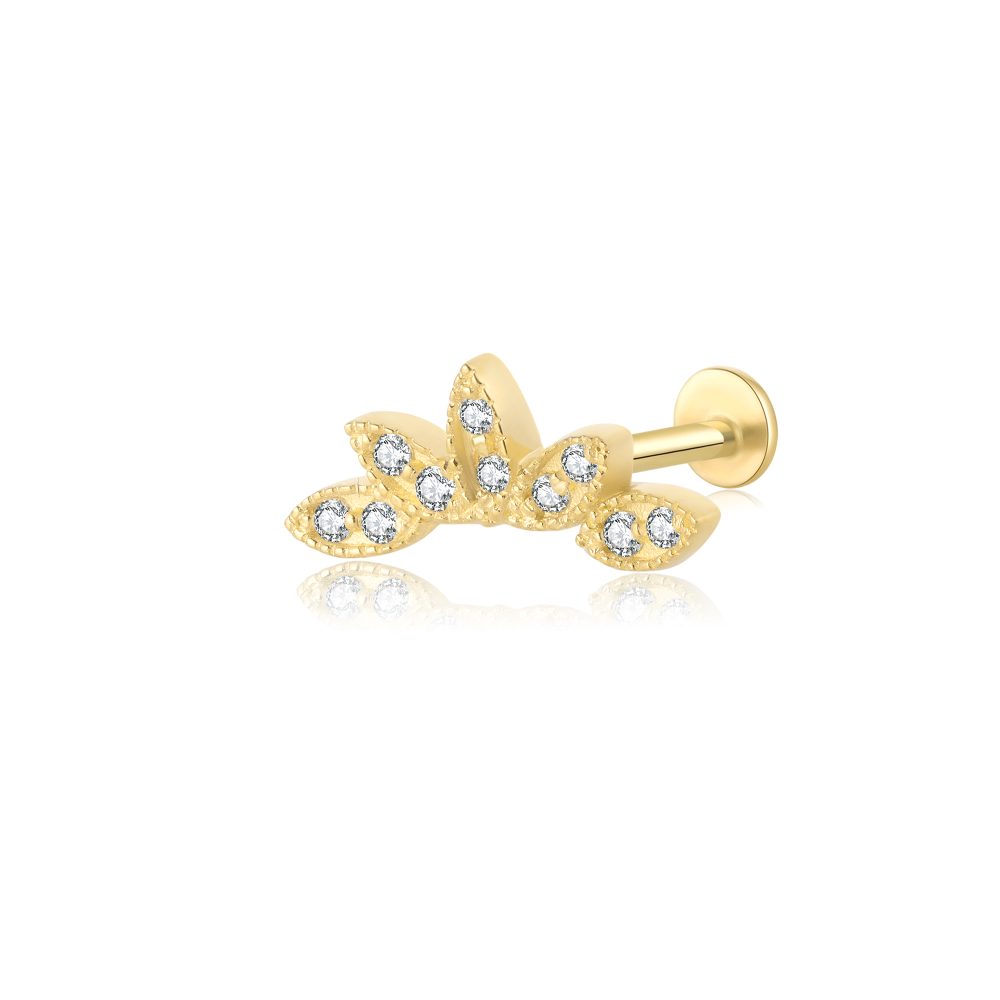 14K Solid Gold Floral-Inspired Internally Threaded Labret Studs