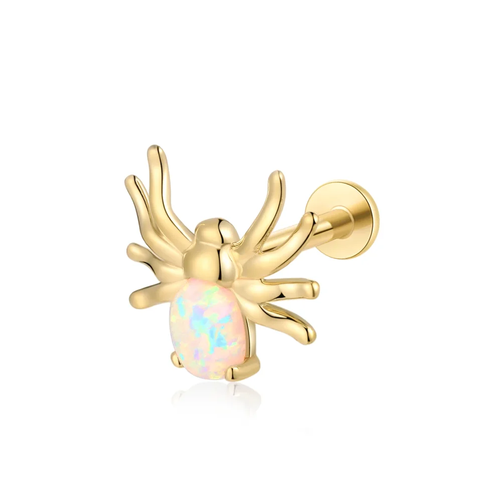 14K Solid Gold Opal Spider Shape Personalise Internally Threaded Labret Stud