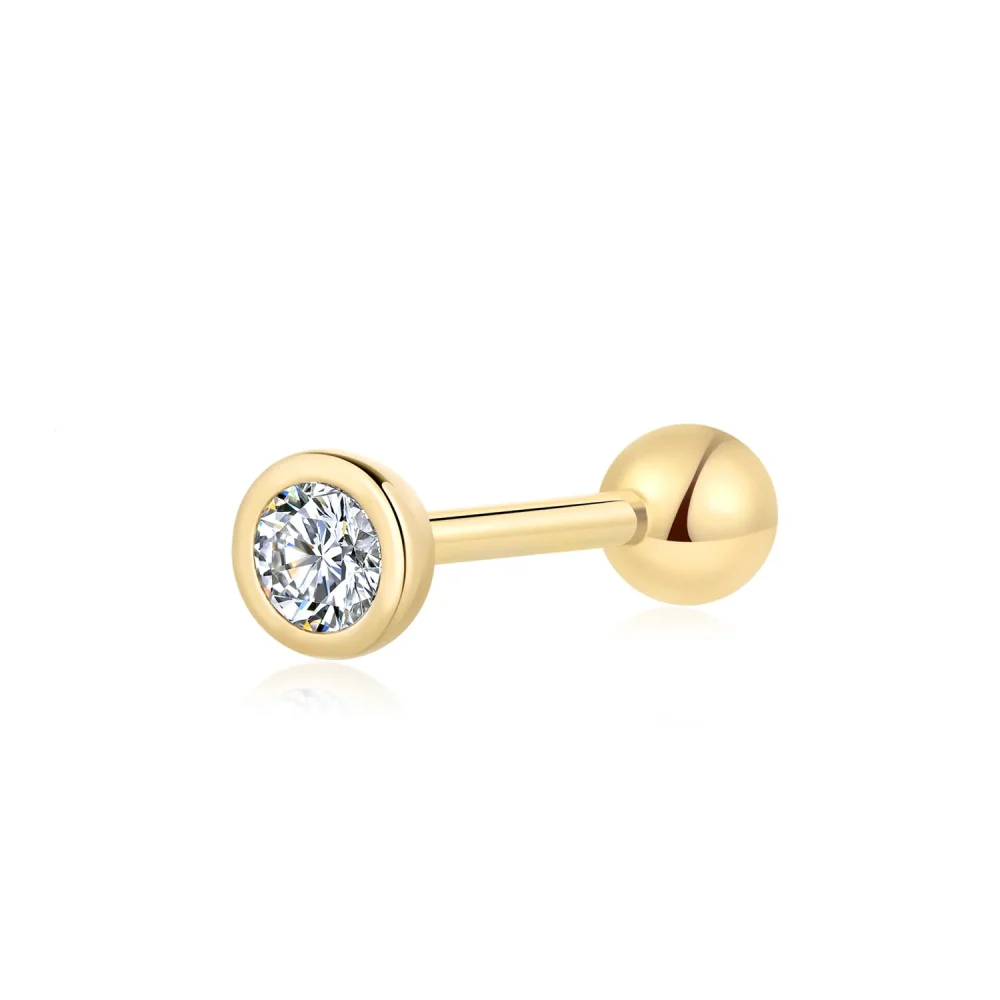 14K Solid Gold CZ Bezel-Set Ball Back Labret Stud