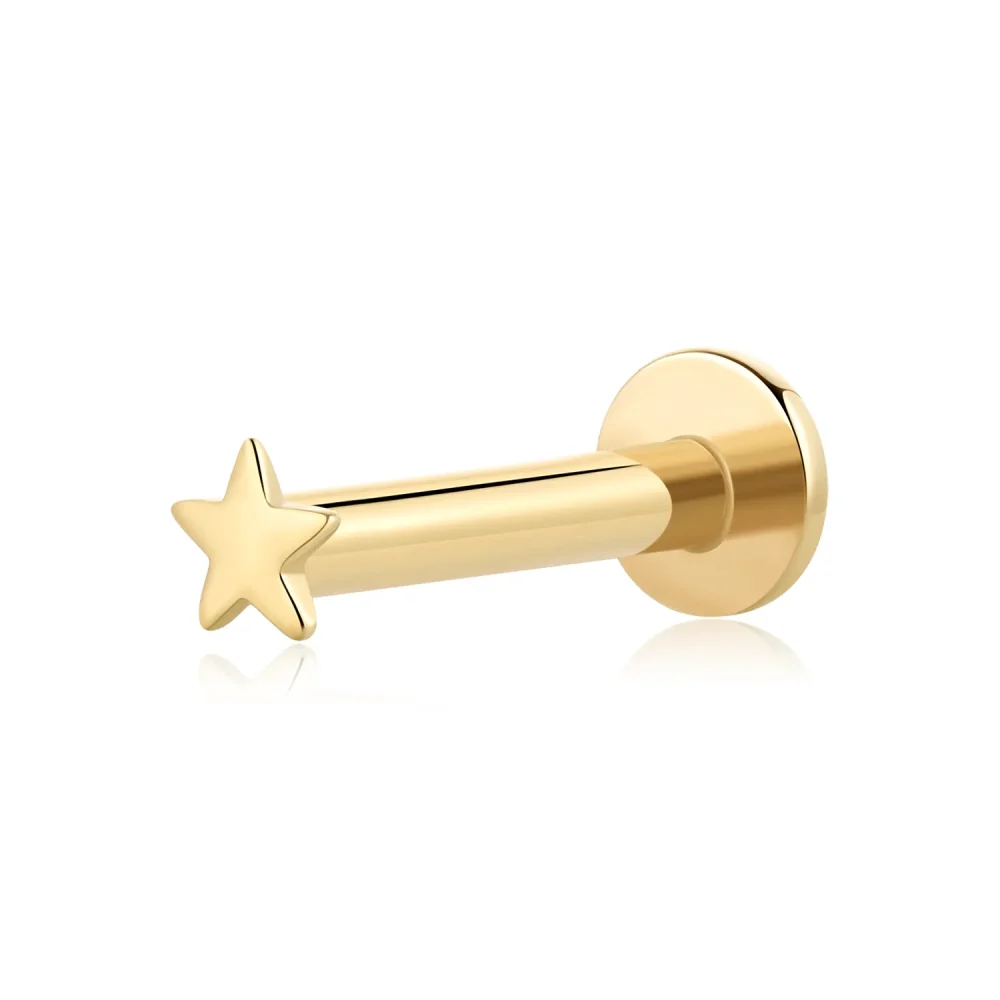 14K Solid Gold Star Internally Threaded Labret Stud