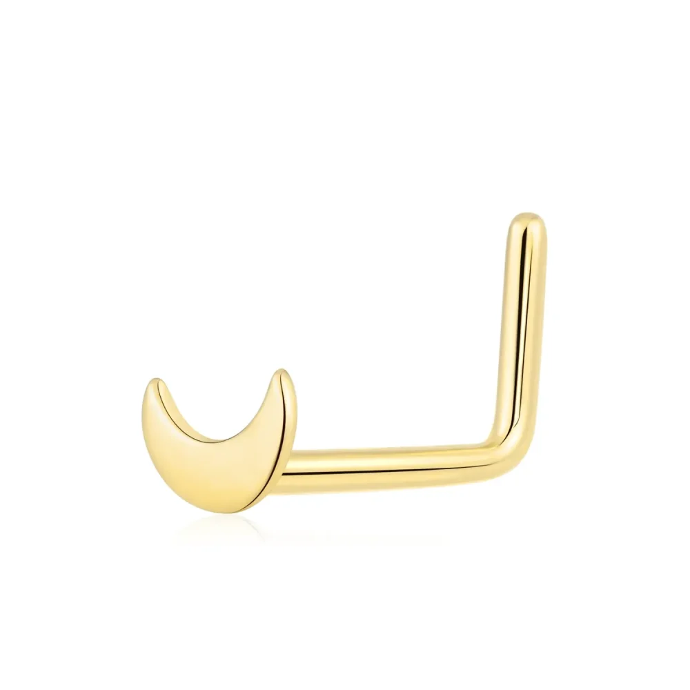 14K Solid Gold Crescent Moon Nose Ring