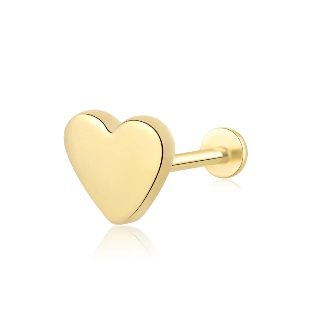 14K Solid Gold Heart-Shaped Threadless Labret Stud