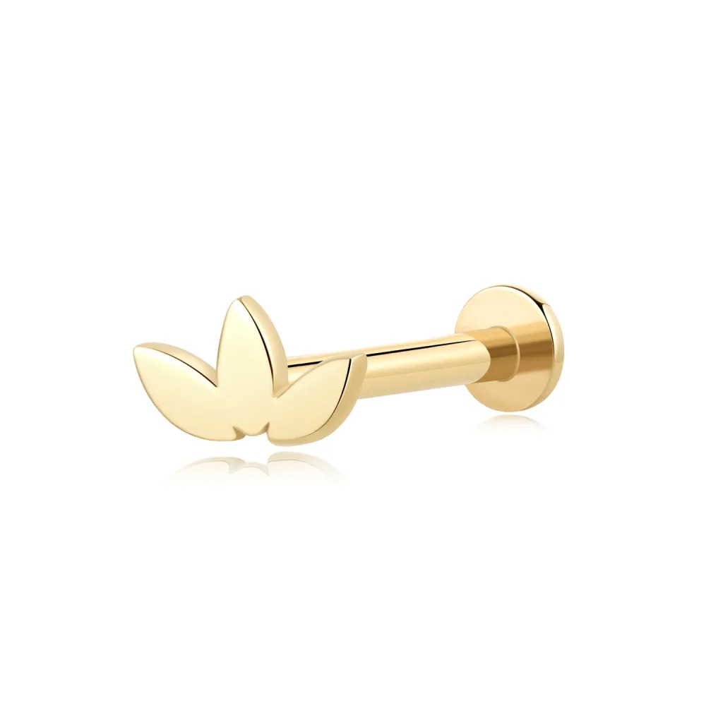 14K Solid Gold Grass-Shaped Labret Stud