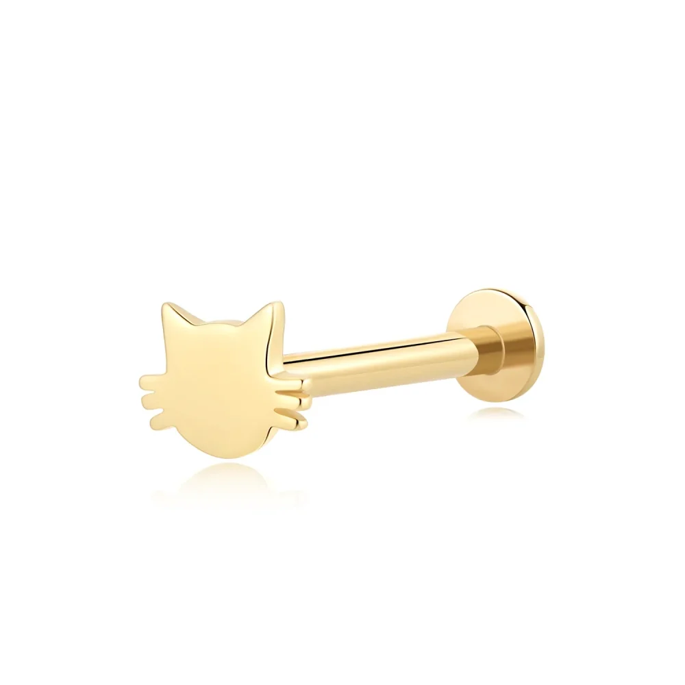 14K Solid Gold Cat-Shaped Threadless Labret Stud