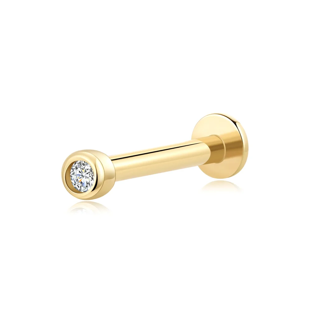 14K Solid Gold Threadless Labret Stud with Embedded CZ