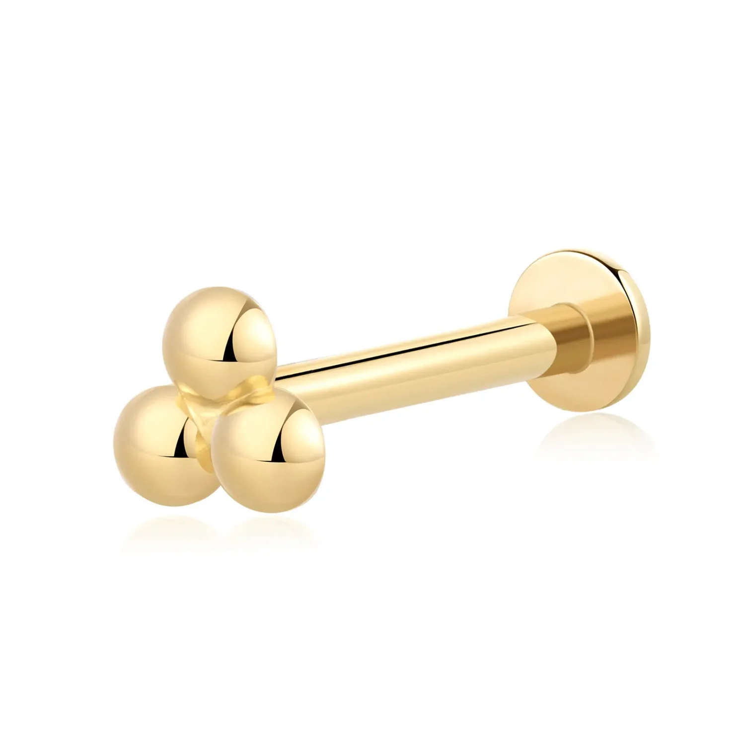 14K Solid Gold Three Half Sphere Threadless Labret Stud