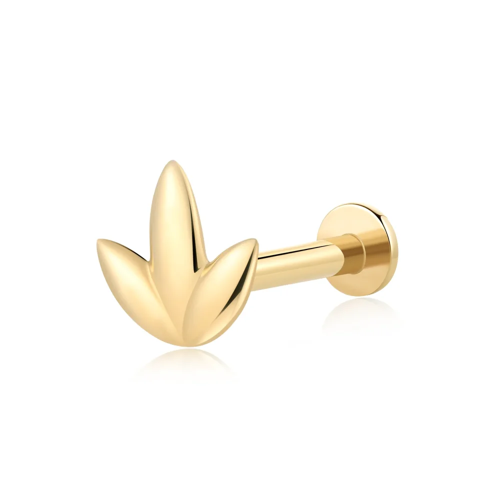 14K Solid Gold Sprout Threadless Flat Back Labret Stud