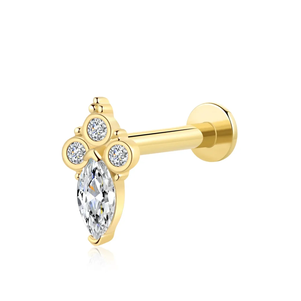 14K Solid Gold Internally Threaded Labret with 5A CZ Stone