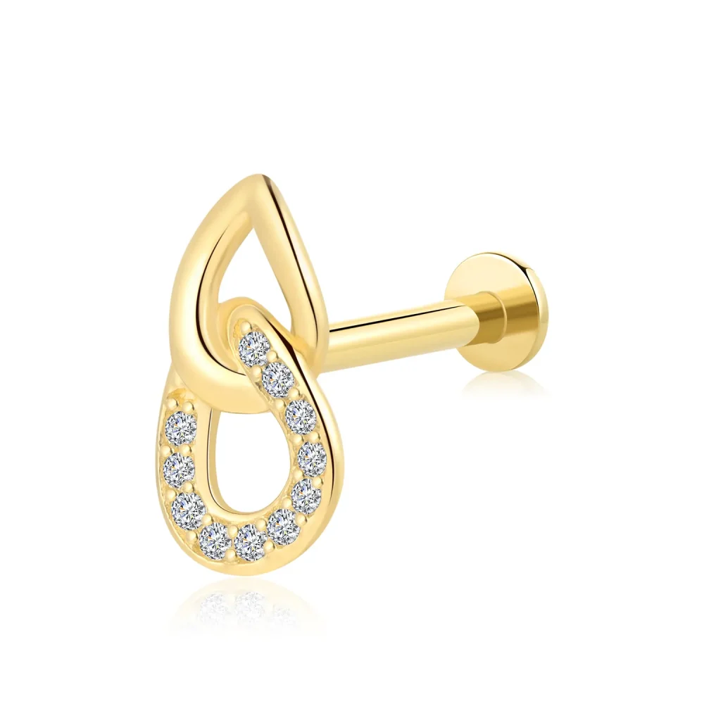 14K Solid Gold Internally Threaded Labret with Pave Twist Design