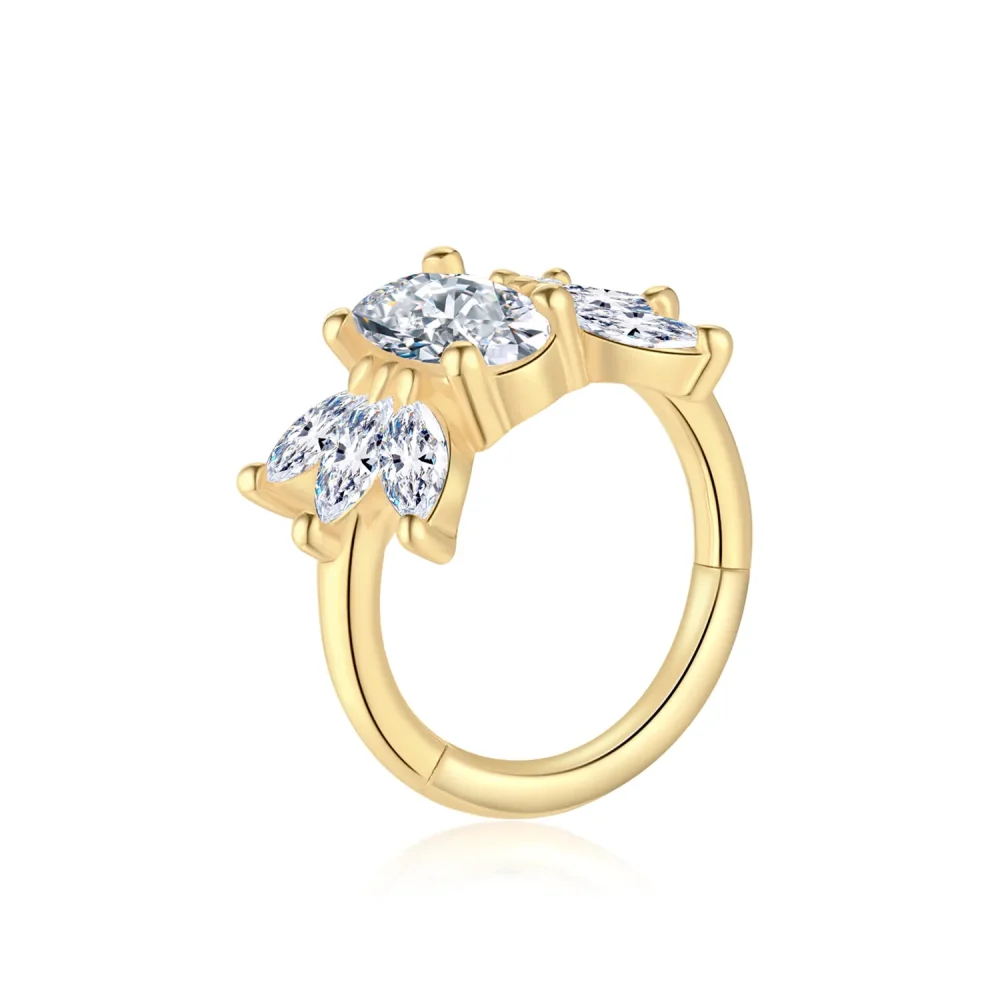 14K Solid Gold Cubic Zirconia Cluster Hinged Segment Ring